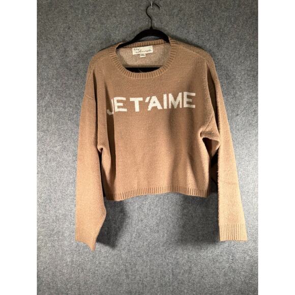 Vintage Havana Tops - Vintage Havana Sweater Women Medium Brown "Je t'aime" jacquard Crewneck Pullover